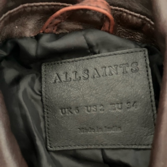 All Saints Quilted Maroon Brown Leather Jacket - Picture 4 of 5
